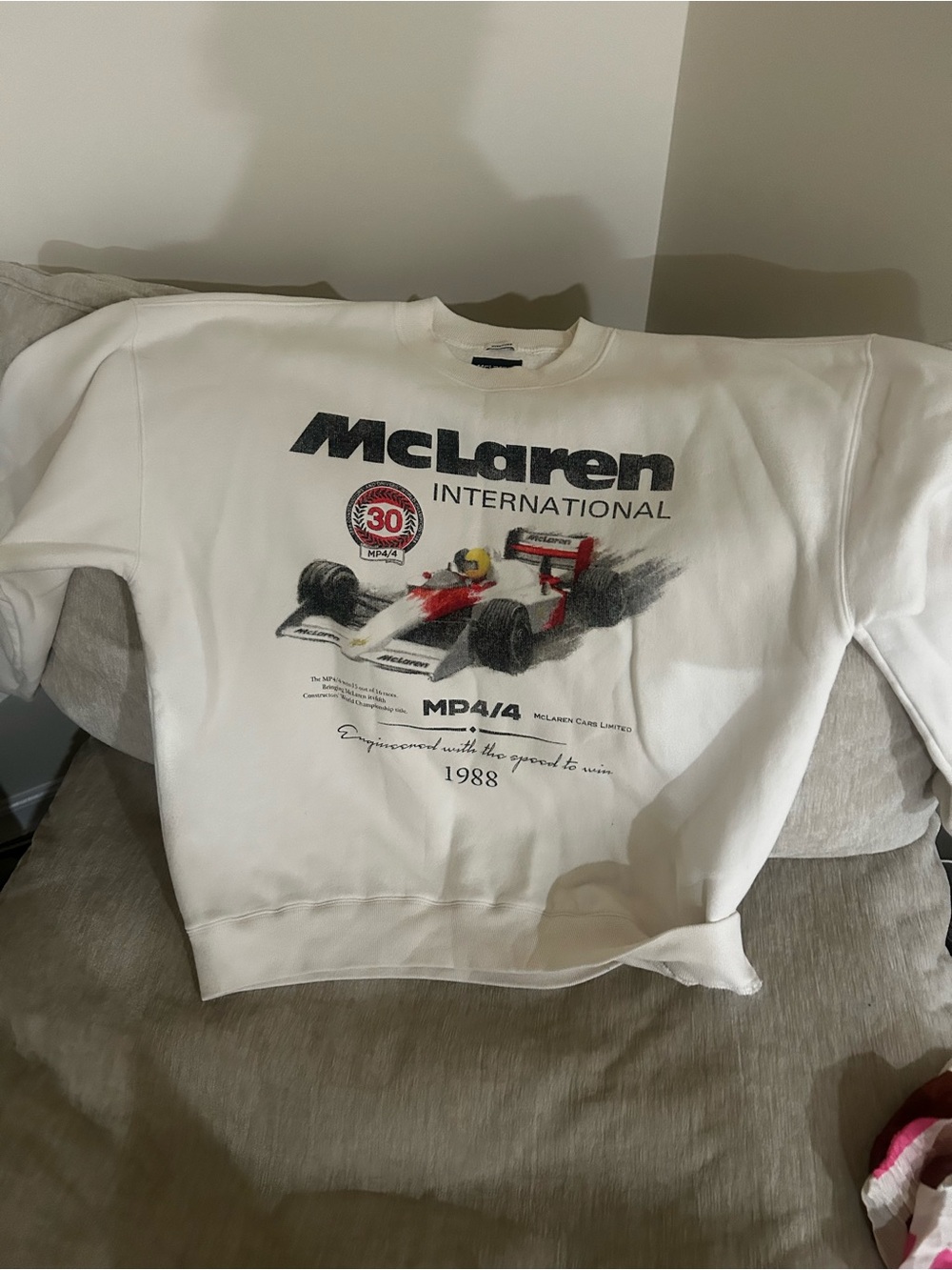 Abercrombie & Fitch White McLaren Graphic oversized Crewneck Sweatshirt Large